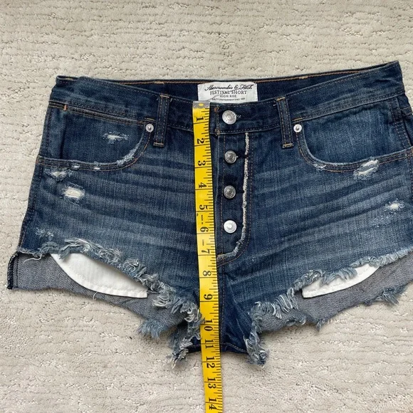 Abercrombie & Fitch Distressed Button-Fly Denim Short Blue Jean Festival Size 6 - Picture 14 of 15